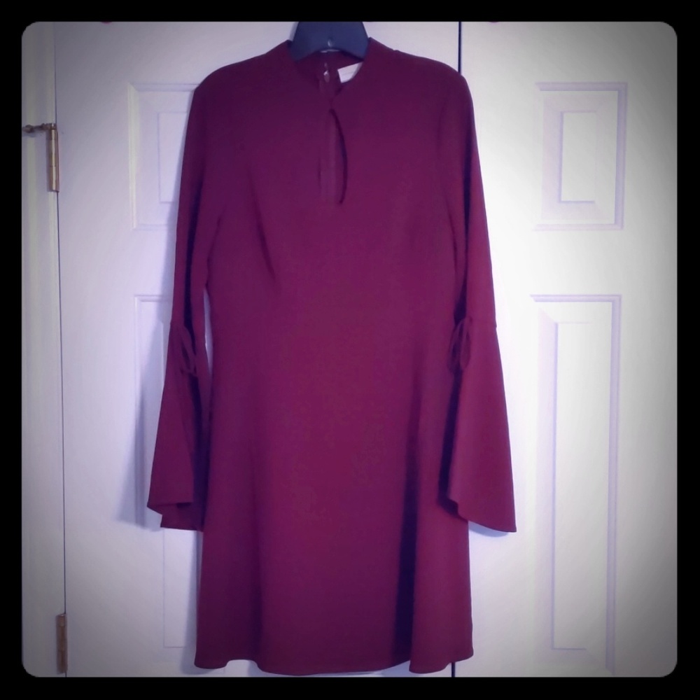 NY & Co. Maroon bell-sleeve long sleeve dress